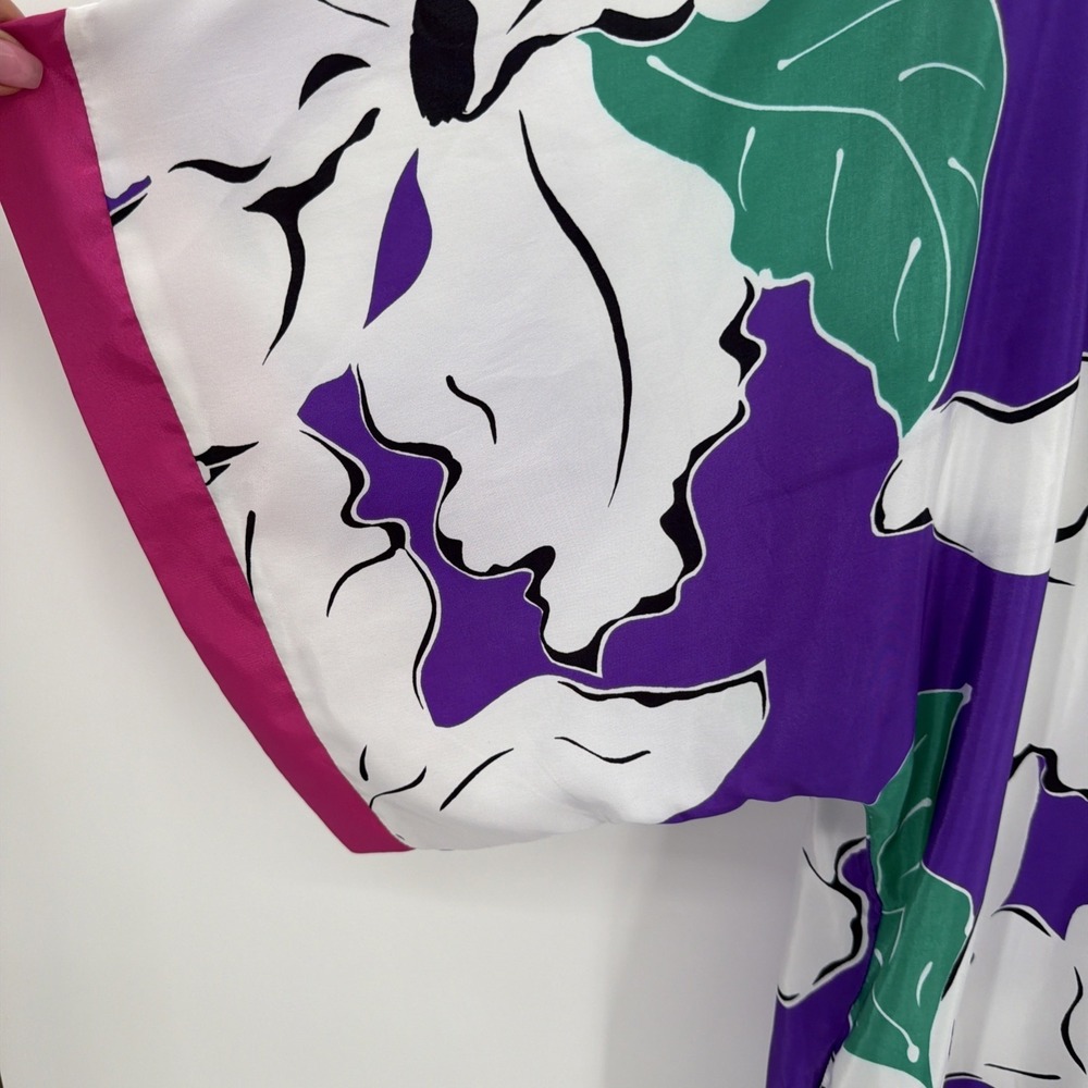 Oscar De La Renta Vtg Purple Floral 3/4 Sleeve Kaftan Mimi House Dress One‎ Size - Picture 3 of 6